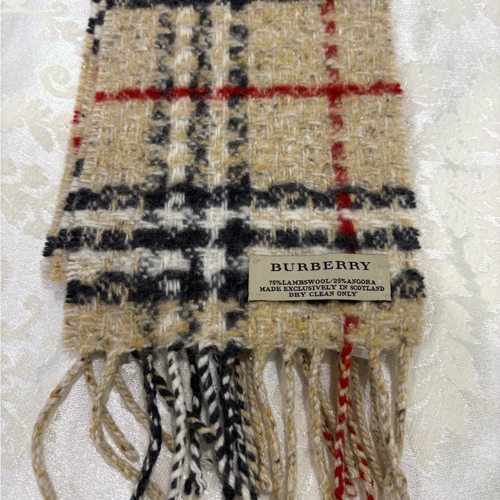 AUTHENTIC BURBERRY Plaid Wool Scarf - Beige, Black, Red